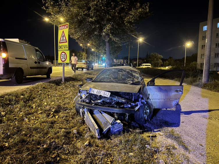 Sakarya'da ağaca çarpan otomobil ikiye ayrıldı