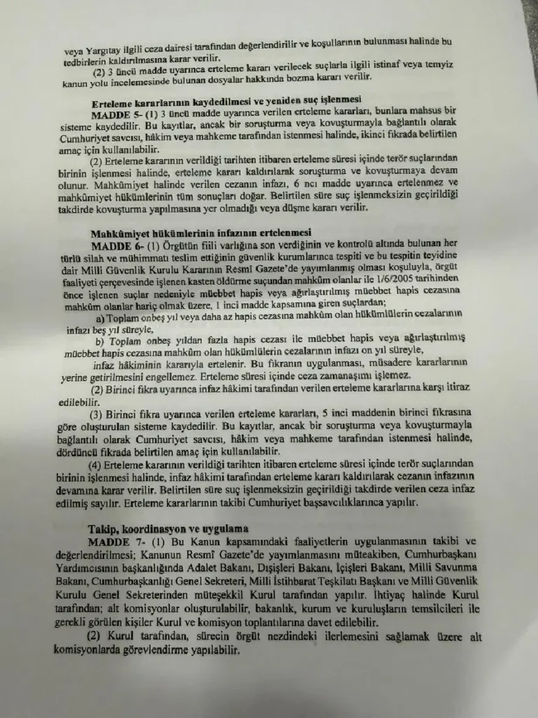 Çerçeve yasa için ilk onay. Komisyondan geçen süreç yasasında hangi maddeler var? 2