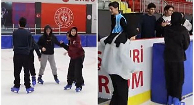 Erzurum’da çocuklar buz pistinde sporla buluştu